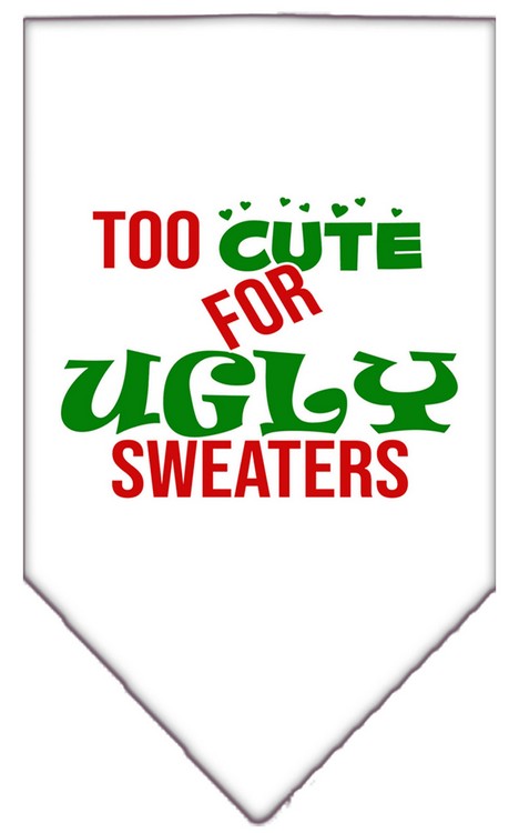 Too Cute for Ugly Sweaters Screen Print Bandana White Large